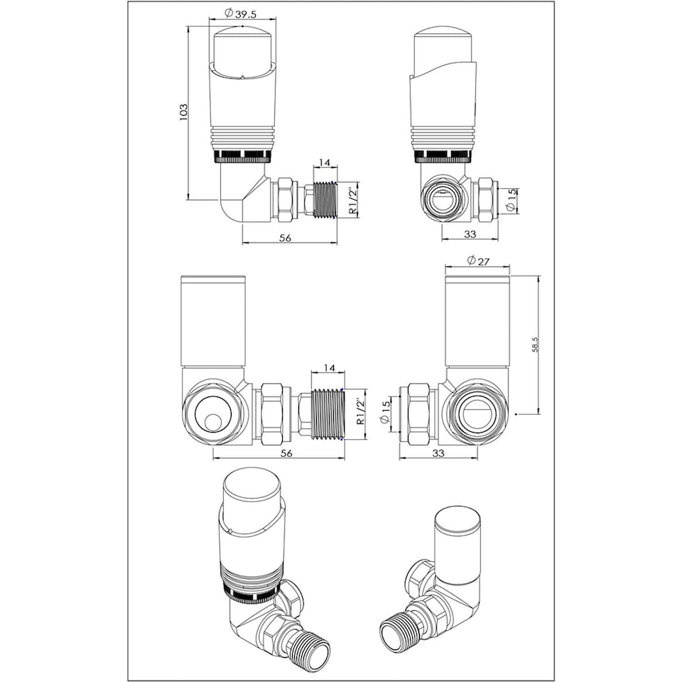 image 1 of Talus Bold - White Thermostatic Radiator Valve & Lockshield Corner 15mm