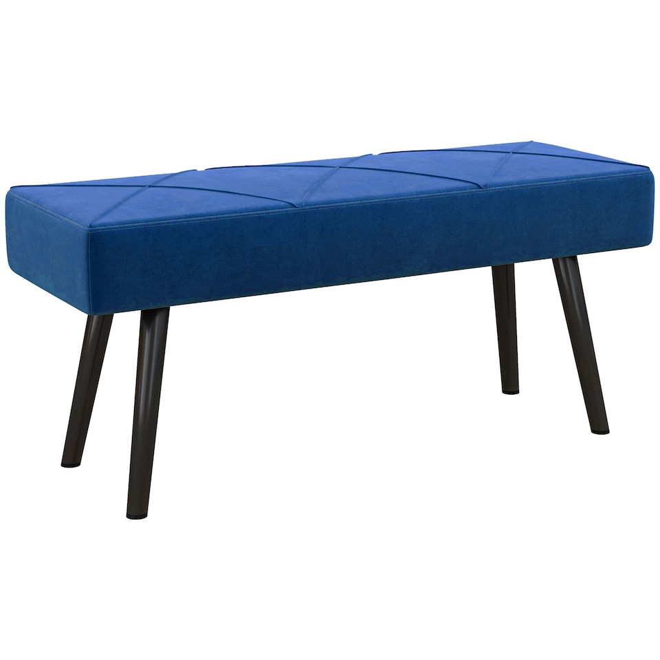 image 1 of HOMCOM End of Bed Bench with X-Shape Design and Steel Legs, Upholstered Hallway Bench for Bedroom, Blue