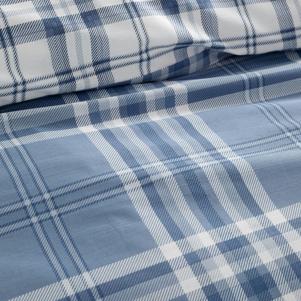image 1 of Catherine Lansfield Kelso Check Reversible Duvet Cover Set Blue Blue | King