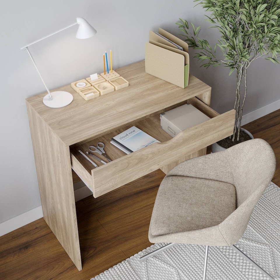 image 1 of 1 Drawer Dressing Table Console Desk, 75 x 40 x 75 cm | Brown | Oak & Oak | 9 x 42.5 x 77.5 | 1