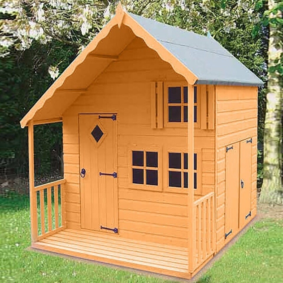 image 1 of Crib 7 x 6 Feet Single Door with Three Windows Playhouse Brown