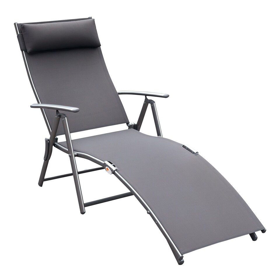 image 1 of Outsunny Sun Lounger Recliner w/ Pillow Foldable 7 Levels Textilene Grey