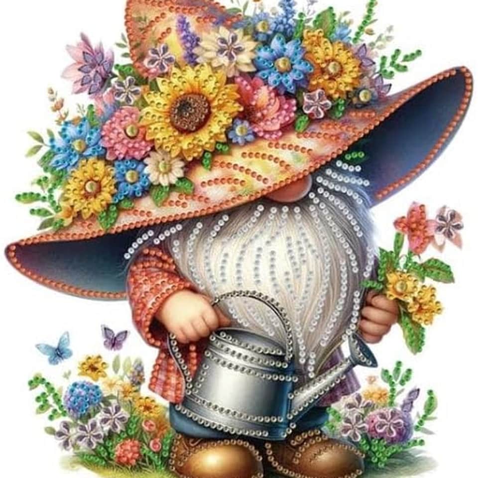 image 1 of Watering Can and Gardening Gnome Diamond Painting Kit