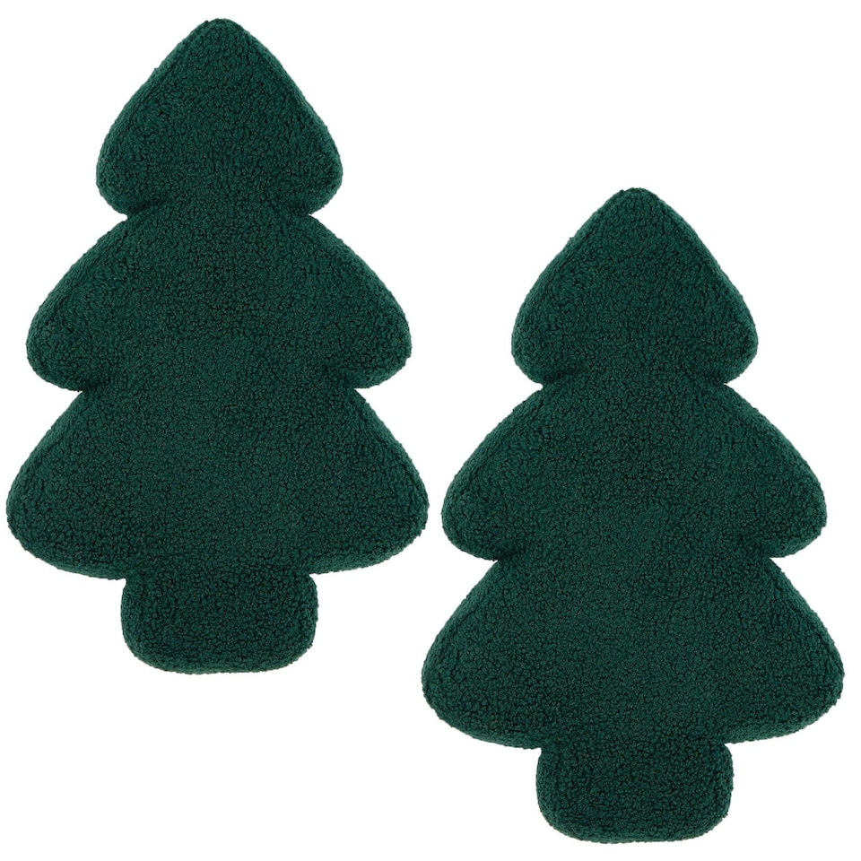 image 1 of OHS 2 x Christmas Tree Winter Soft Plush Fleece Filled Cushion | Green