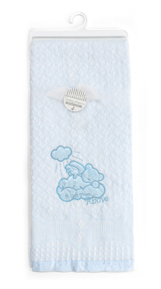image 1 of Teddy Gift From Above Baby Shawl - 91cm x 127cm | Blue