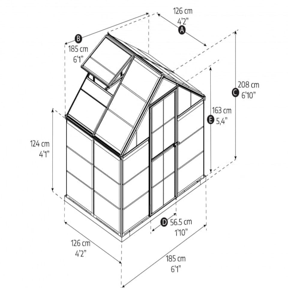 image 1 of Greenhouse Hybrid 6 x 4 - Polycarbonate - L126 x W185 x H208 cm - Grey