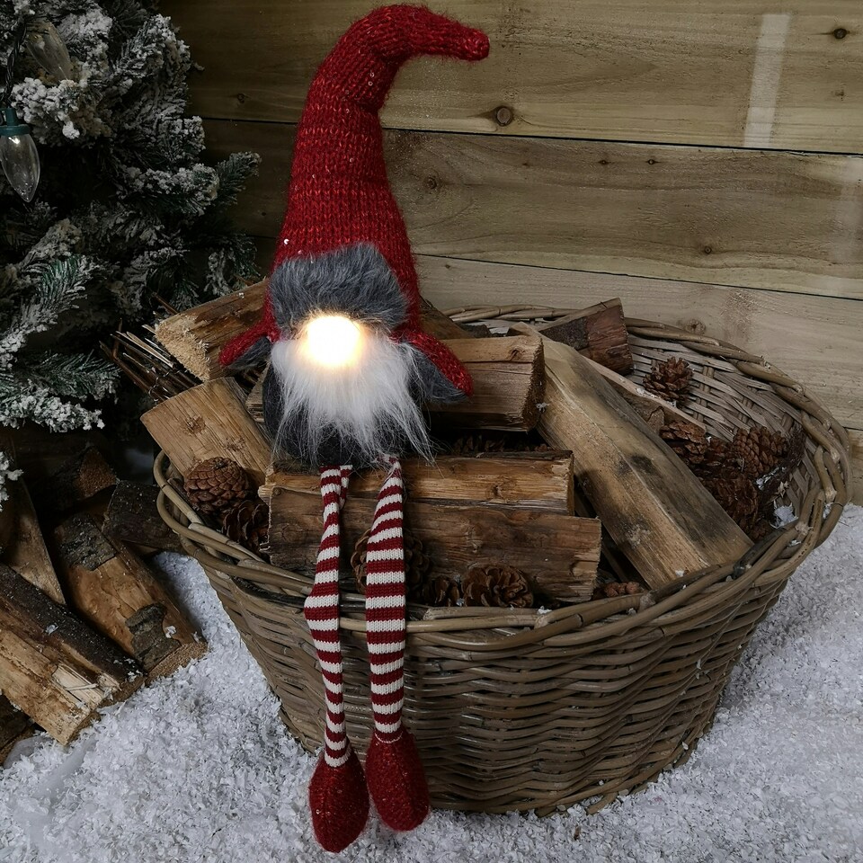 image 1 of 72cm Lit Plush Christmas Gonk with Dangly Legs & Aviator Hat in Red & Grey