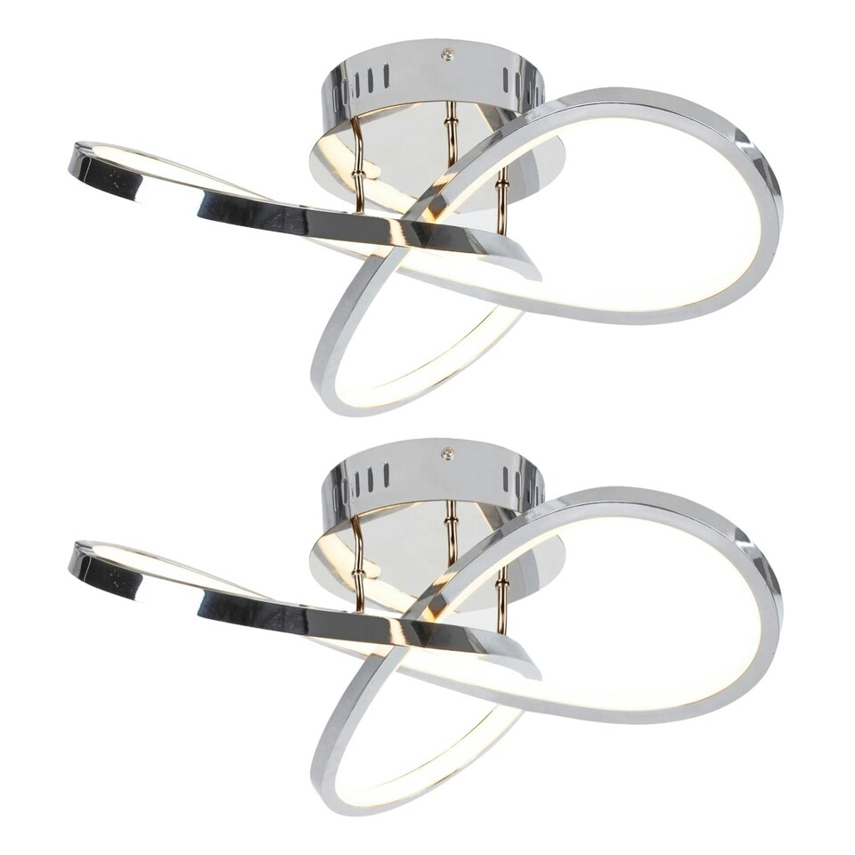 image 1 of First Choice Lighting Set of 2 Polished Chrome LED Loop Flush Fittings Chrome