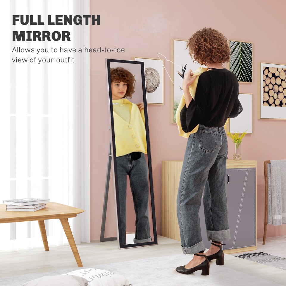 image 1 of HOMCOM Full Length Mirror, 37  157cm Wall Mounted, Leaning, Free Standing Mirror, Framed Full Body Mirror for Living Room, Bedroom, Black