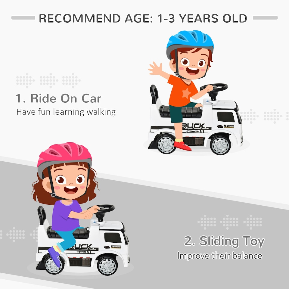 image 1 of HOMCOM 3-in-1 Ride On Car Foot To Floor Slider Toddler w/ Horn Steering White