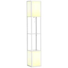 HOMCOM Floor Lamp with Shelves and Dual Light, Modern Corner Standing Lamp with TC Fabric Lampshade for Living Room, Bedroom, Bulb not Included, White