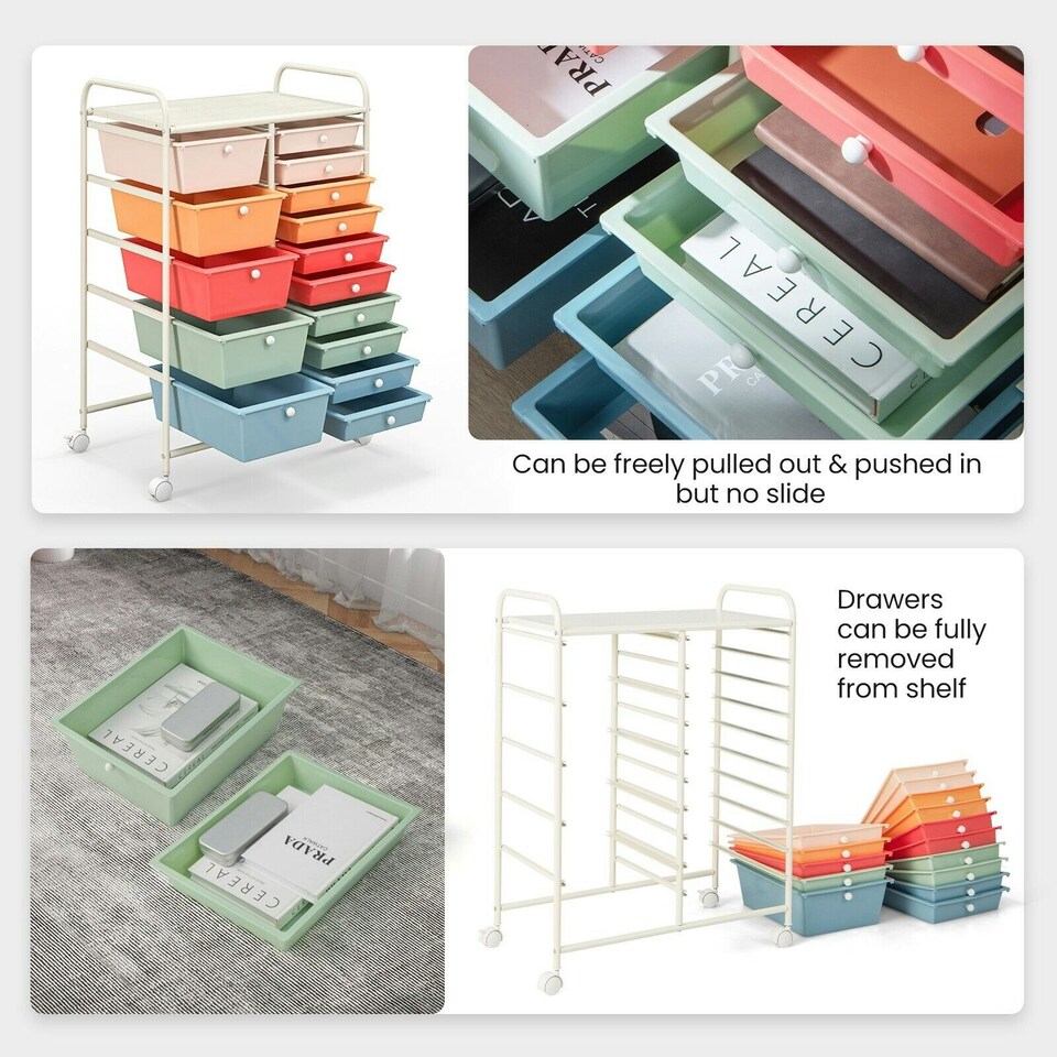 image 1 of COSTWAY 15 Drawers Storage Trolley Rolling Utility Cart Colorful