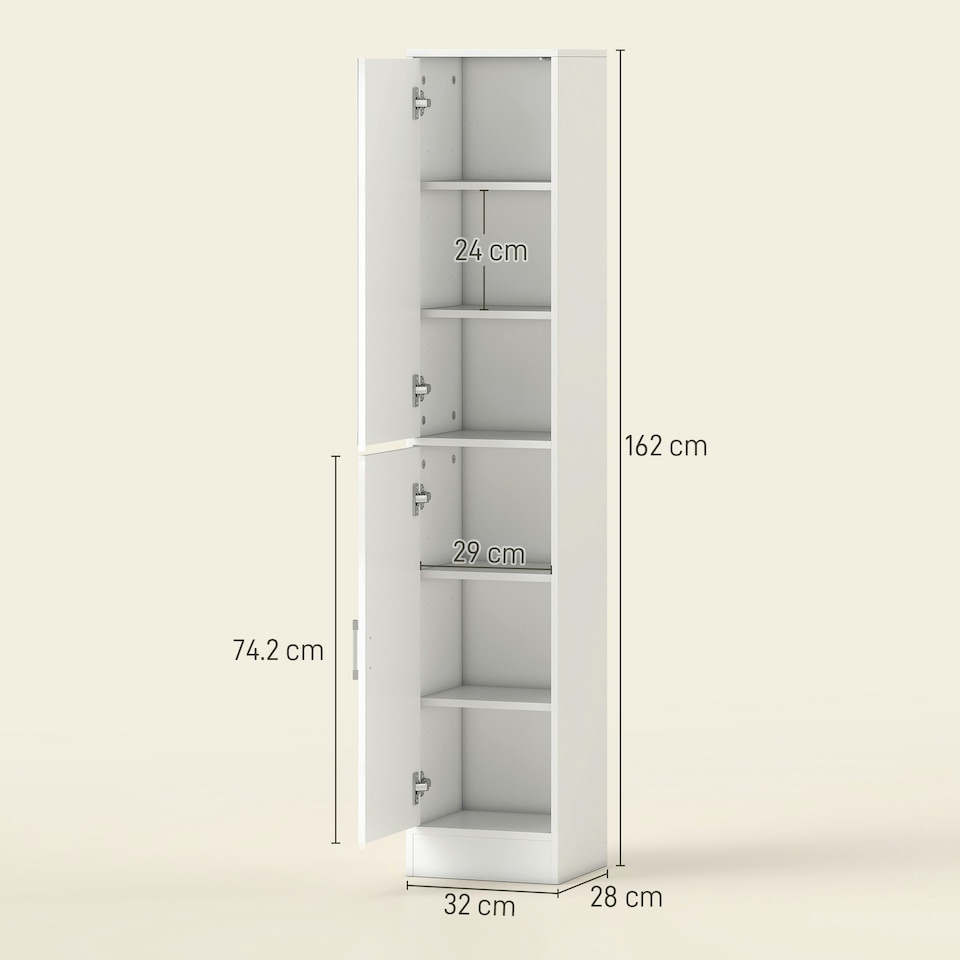 image 1 of kleankin Tall Bathroom Cabinet with Mirror, High Gloss White | White | 162H x 32W x 28D cm