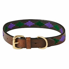 Weatherbeeta Polo Leather Dog Collar - Cowdray Brown/Purple - Medium