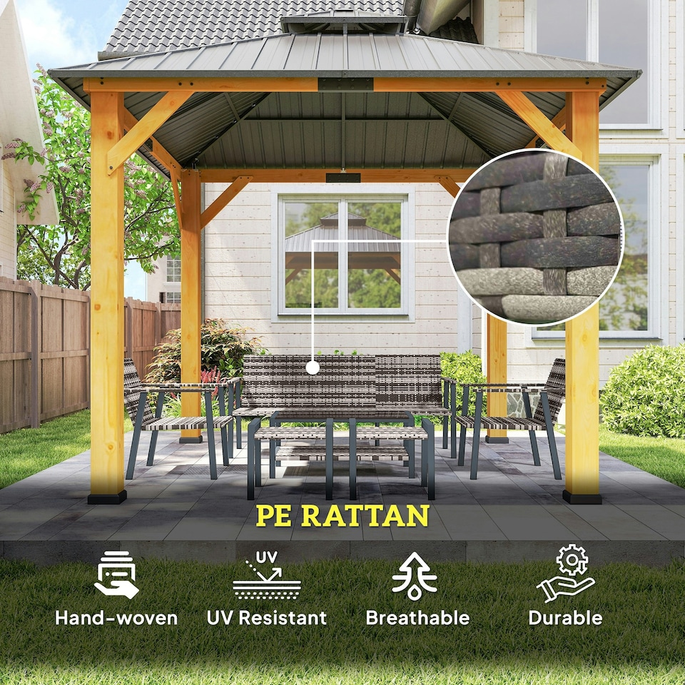image 1 of Outsunny 7 Seater Rattan Garden Furniture Set with Glass Coffee Table Grey