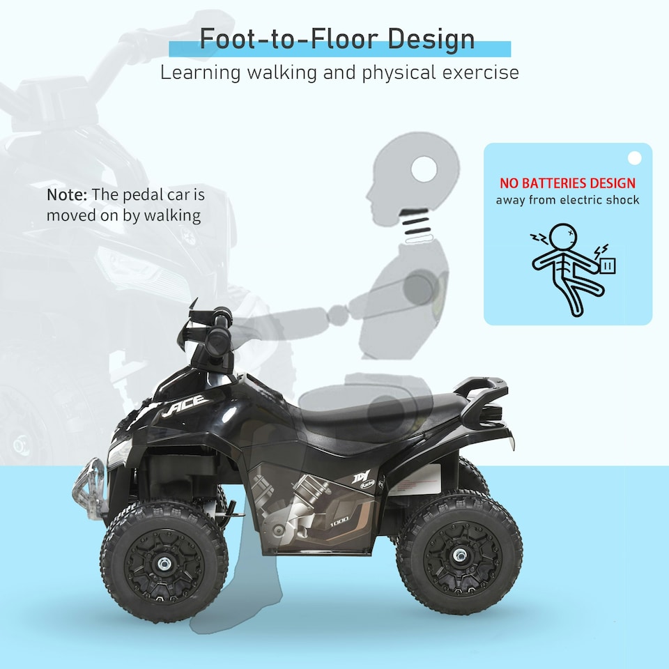 image 1 of HOMCOM No Power Quad Toddler Ride on Car Foot-to-Floor Sliding Black