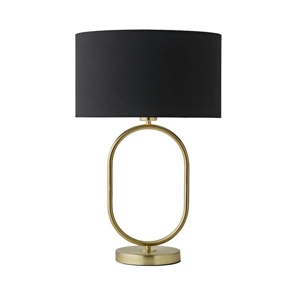 image 1 of ValueLights Antonia Black Fabric Drum Lamp Shade Brushed Gold Oval Table Lamp with LED Bulb Gold