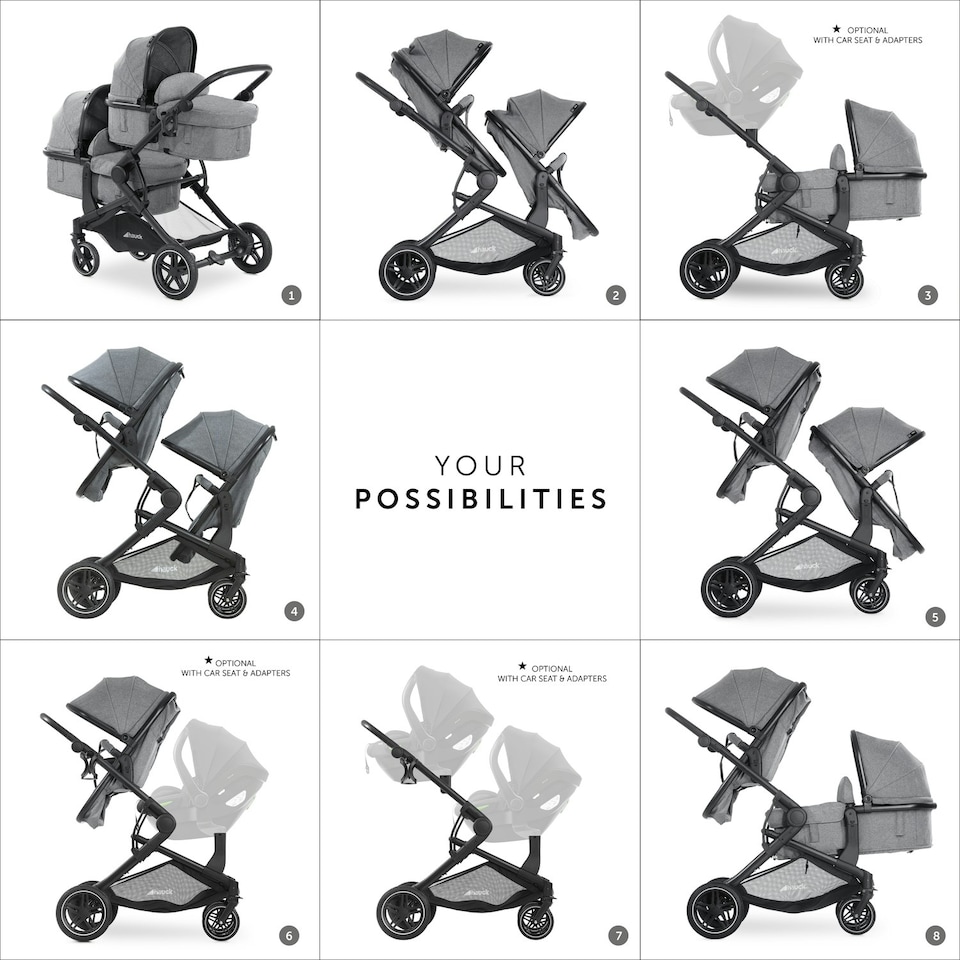 image 1 of Hauck Atlantic Twin Pushchair - Grey