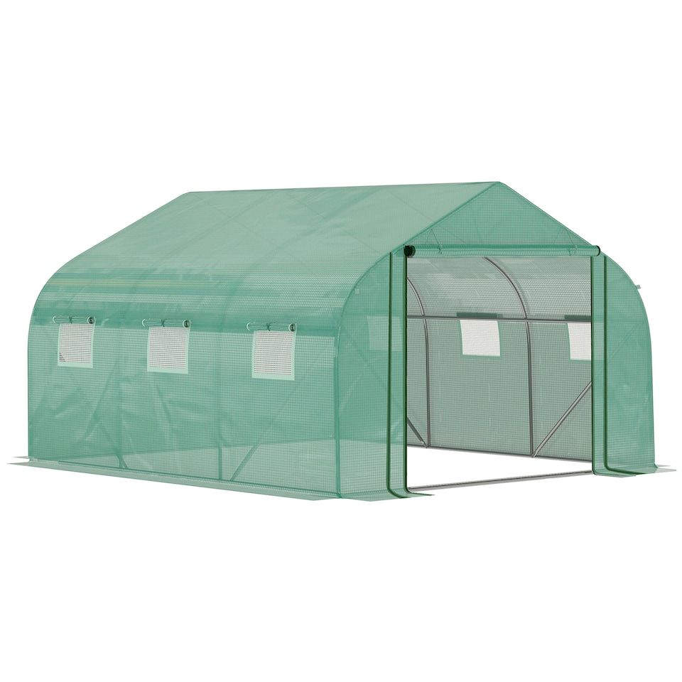 image 1 of Outsunny 3.5 x 3 x 2m Outdoor Tunnel Greenhouse w Roll Up Door 6 Windows Green