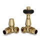 image 4 of Signature Wooden Head - Polished Brass Thermostatic Radiator Valve & Lockshield Corner 15mm