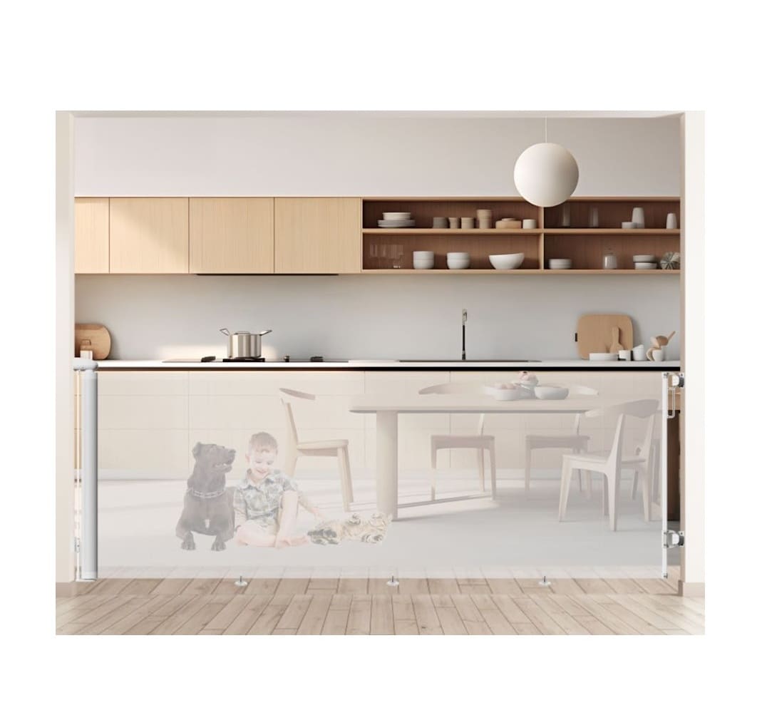 S&D Retractable Baby Gate, Extra Wide up to 250cm, Foldable Stair Safety Barrier for Babies, Pets & Dogs, Extendable Gate (White)