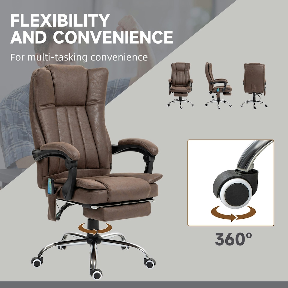 image 1 of Vinsetto 6-Point Vibrating Heat Massage Chair w/ Microfibre Upholstery Brown