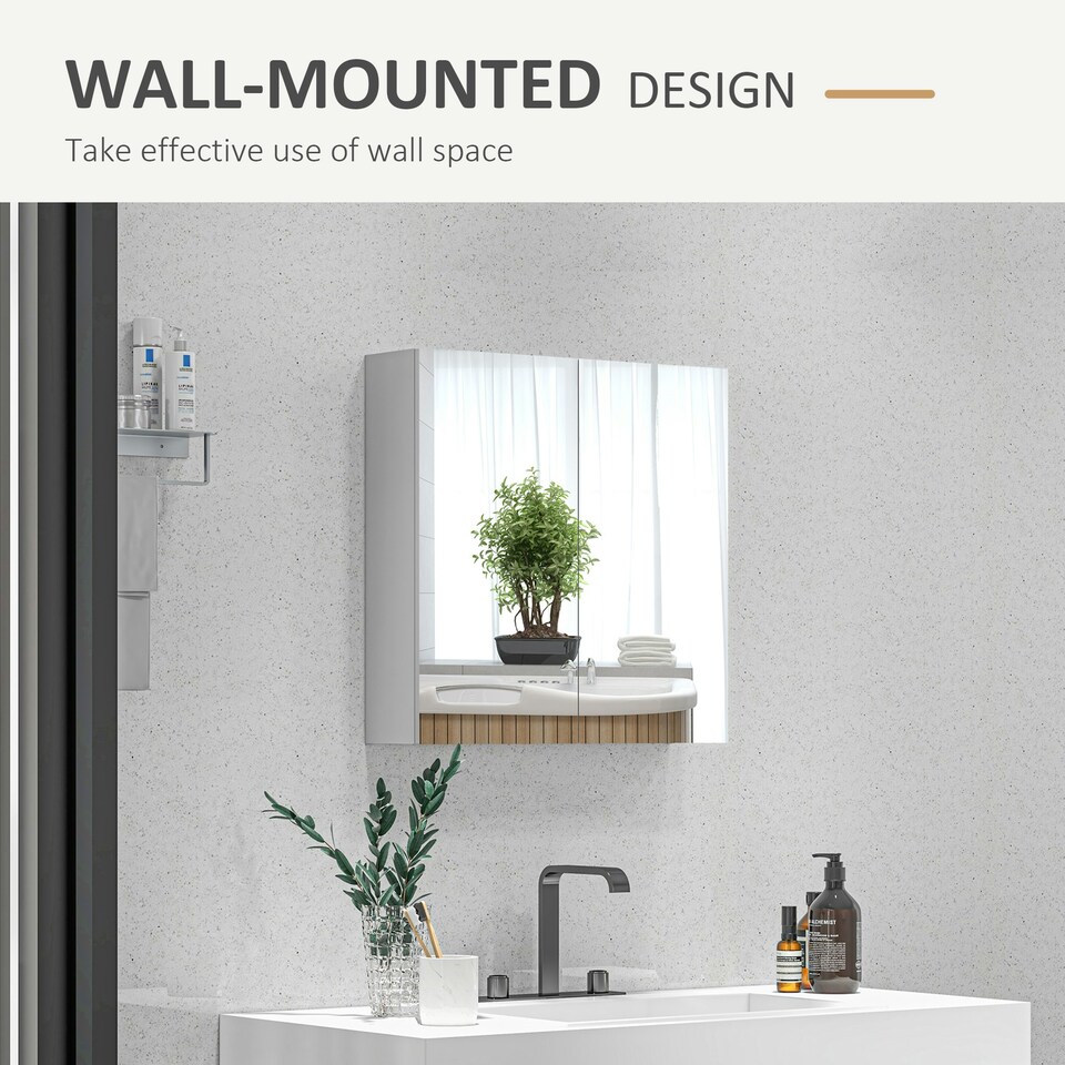 image 1 of kleankin Wall Mounted Bathroom Storage Cupboard W/ Mirror and Shelf, White