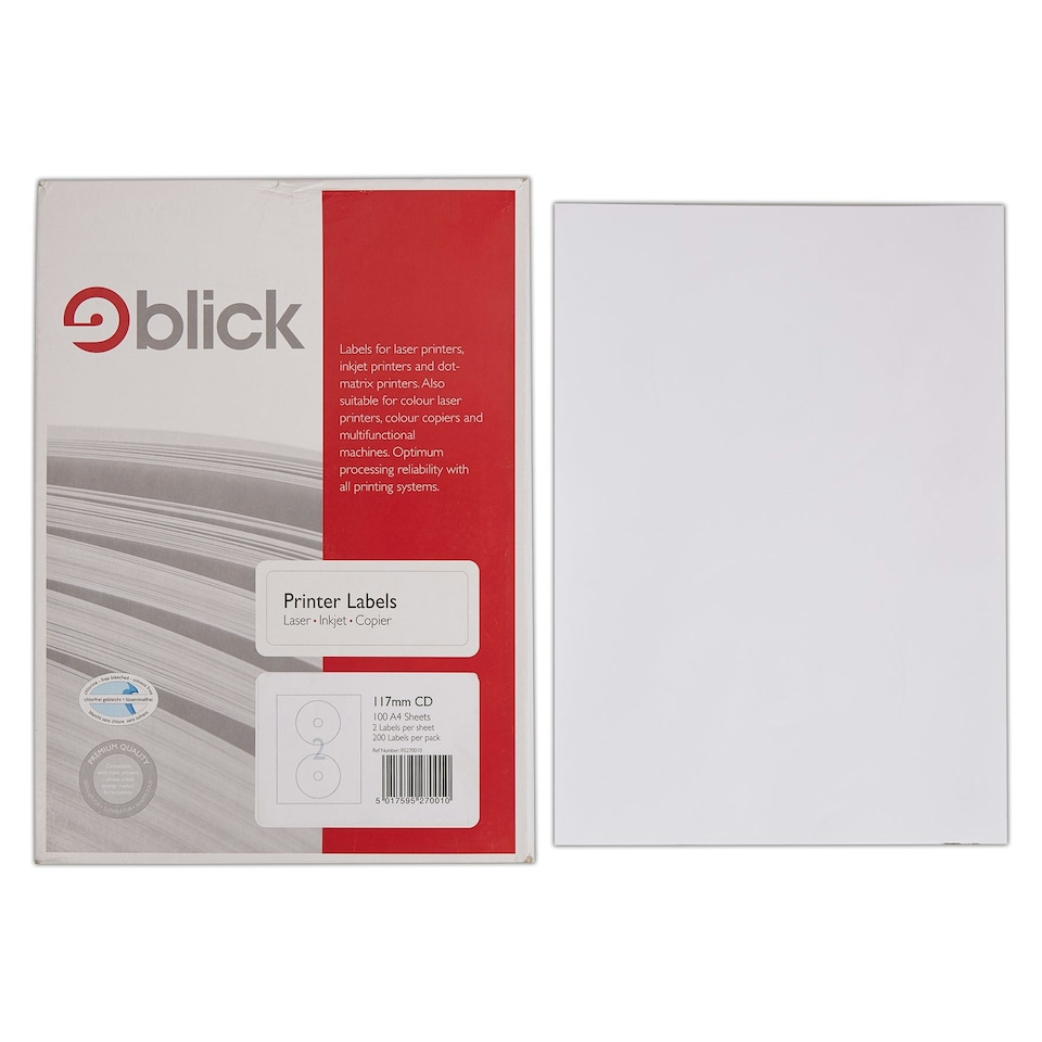 image 1 of Blick CD Labels 2 Per Sheet, 117mm, Circular, White, 200 Labels