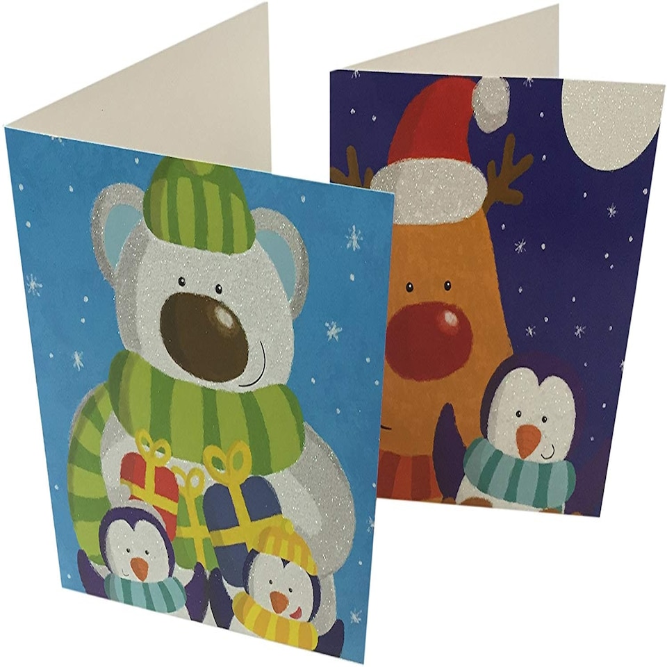 image 1 of 12 Square Christmas Cards Polar Bear, Penguin and Reindeer Design