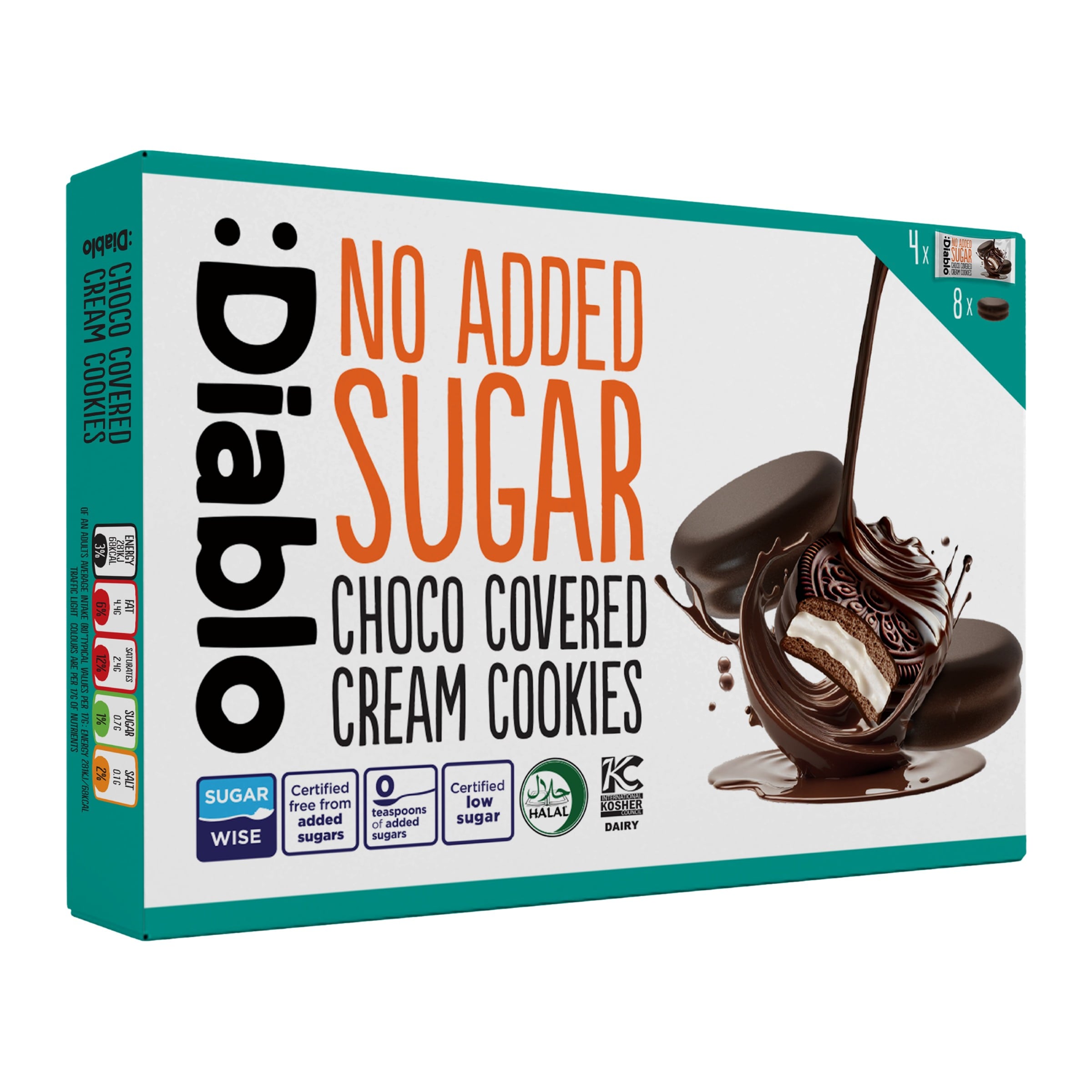 Diablo No Added Sugar Chocolate Cream Cookies 136g