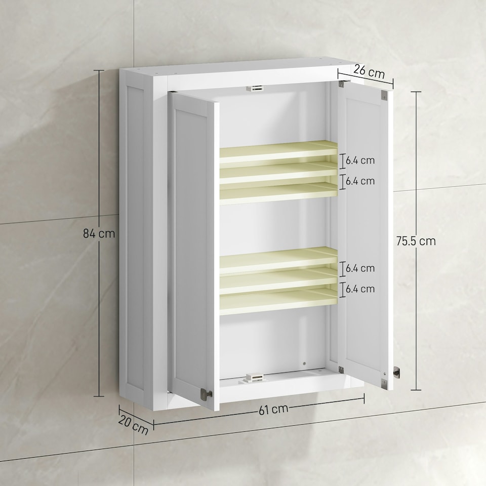 image 1 of HOMCOM Wall Mounted Storage with Adjustable Shelves, Bathroom Wall Cabinet White