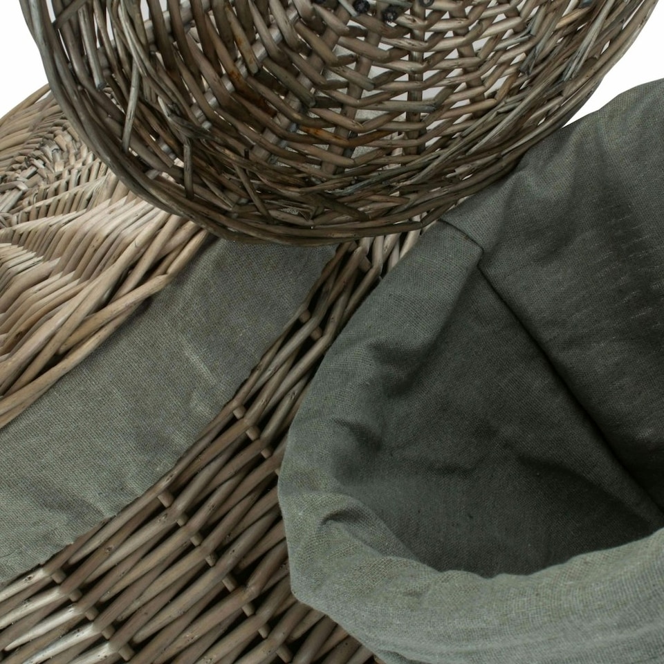 image 1 of Small Antique Wash Round Linen Basket with Grey Sage Lining | Grey | Grey