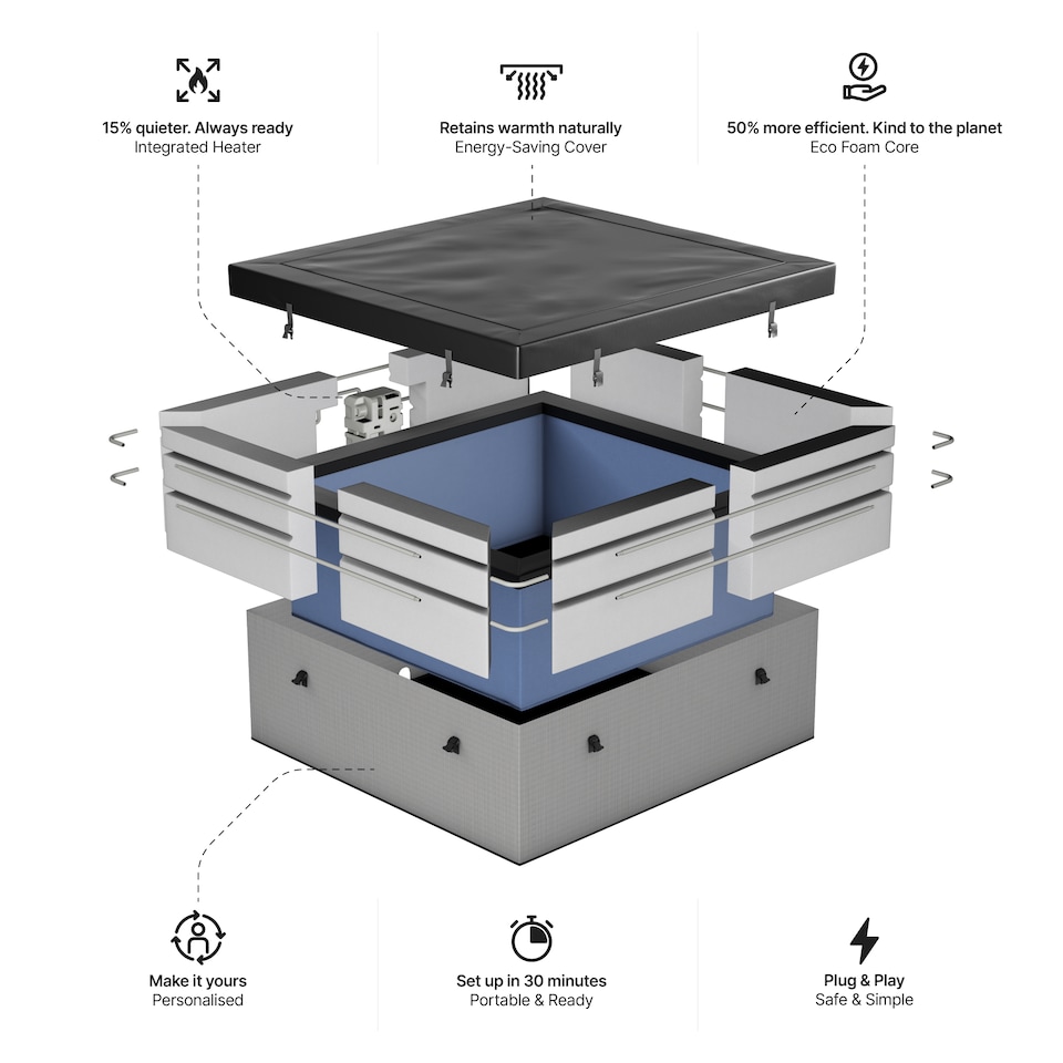 image 1 of Wave Garda 4 Person Eco Foam Hot Tub, Graphite Grey
