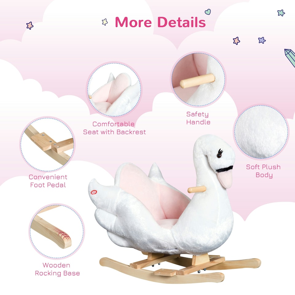 image 1 of HOMCOM Kids Rocking Horse Ride On Swan Toy w/ Music Safety Seat for Toddler