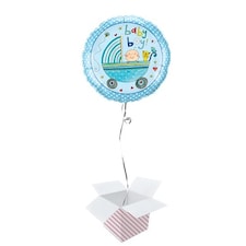 Baby Boy Stroller Round Foil Helium Qualatex Balloon - Inflated Balloon in a Box