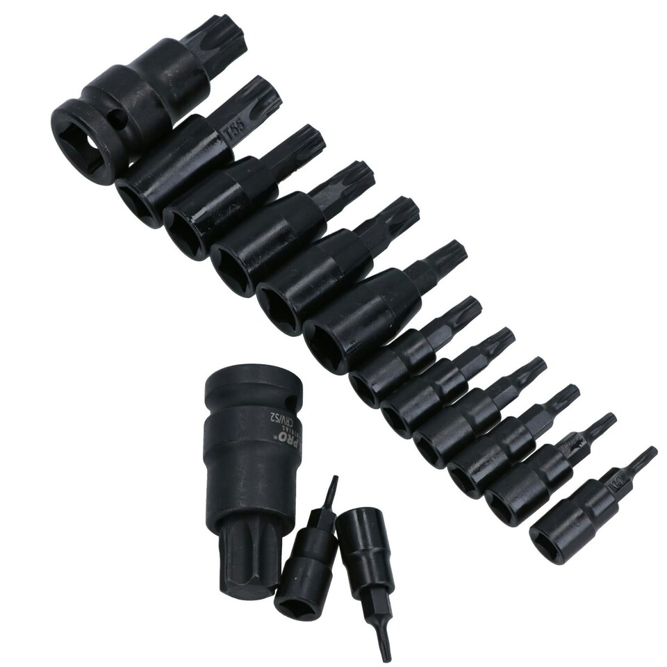 image 1 of Male Torx Star Impact Impacted Shallow Bit Sockets Mixed Drive T6 - T70 15pc