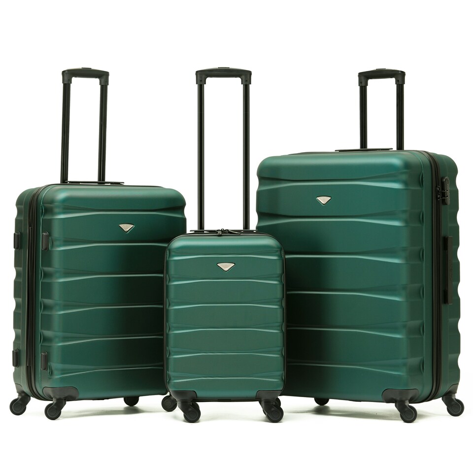 image 1 of Flight Knight Set of 3 Lightweight 4 Wheel ABS Hard Case Suitcases Cabin & Hold Luggage, 100+ Airlines Approved - easyJet, British Airways, Ryanair, Jet2 Green | Forest Green / Black