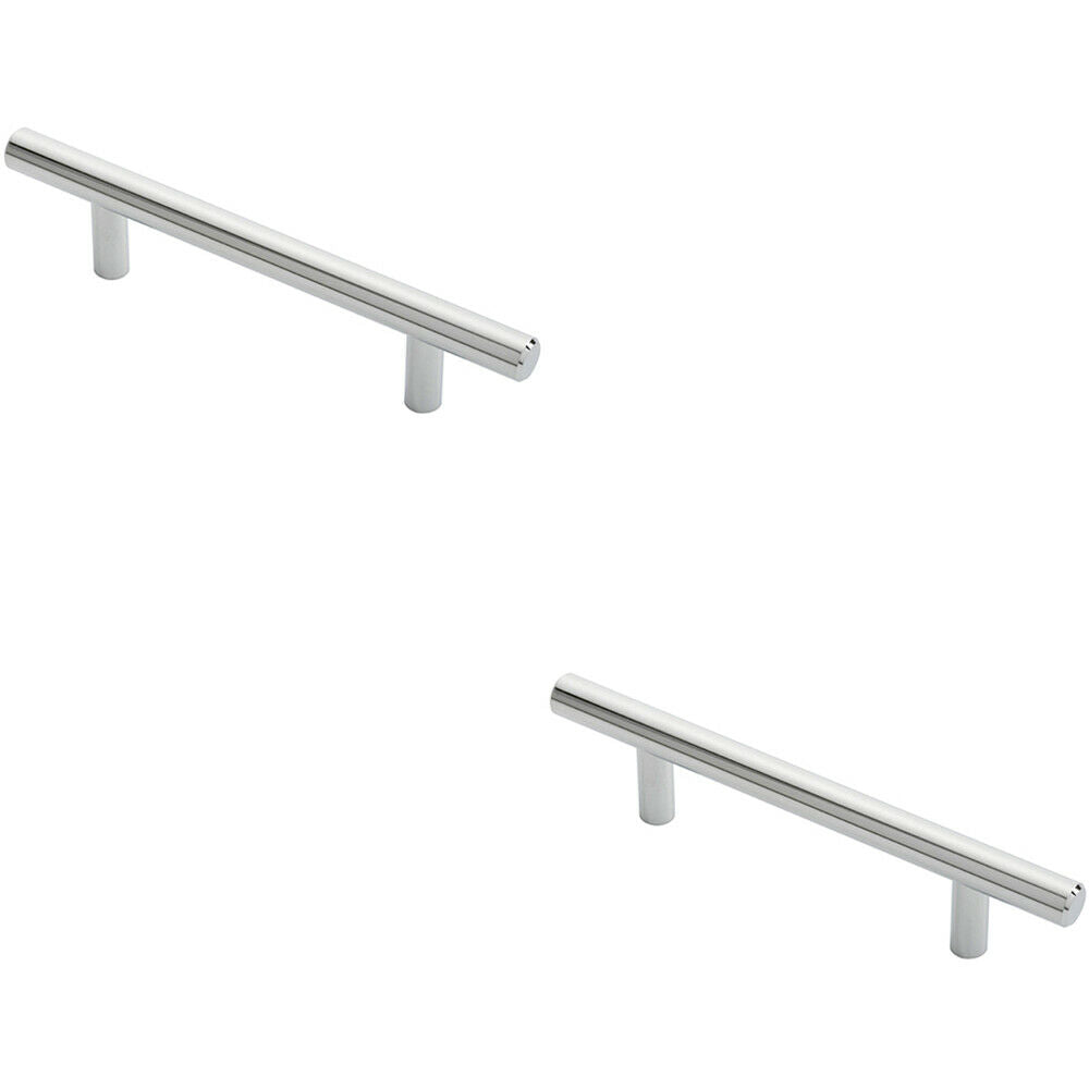 Loops 2x Round T Bar Cabinet Pull Handle 156 x 12mm 96mm Fixing Centres Chrome