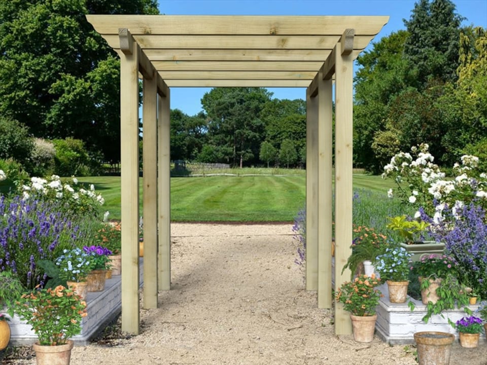 image 1 of eDecks HD Royal Walkway Pergola X-Wide w/Rafters, Steel Spikes 2.1m - 3.6x4.8m