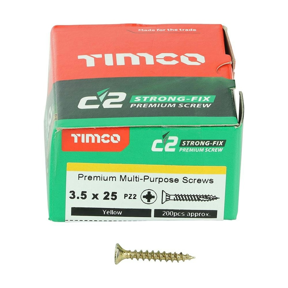 image 1 of Timco - C2 Strong-Fix Multi-Purpose Premium Screws - PZ - Double Countersunk - Yellow (Size 3.5 x 25 - 200 Pieces)