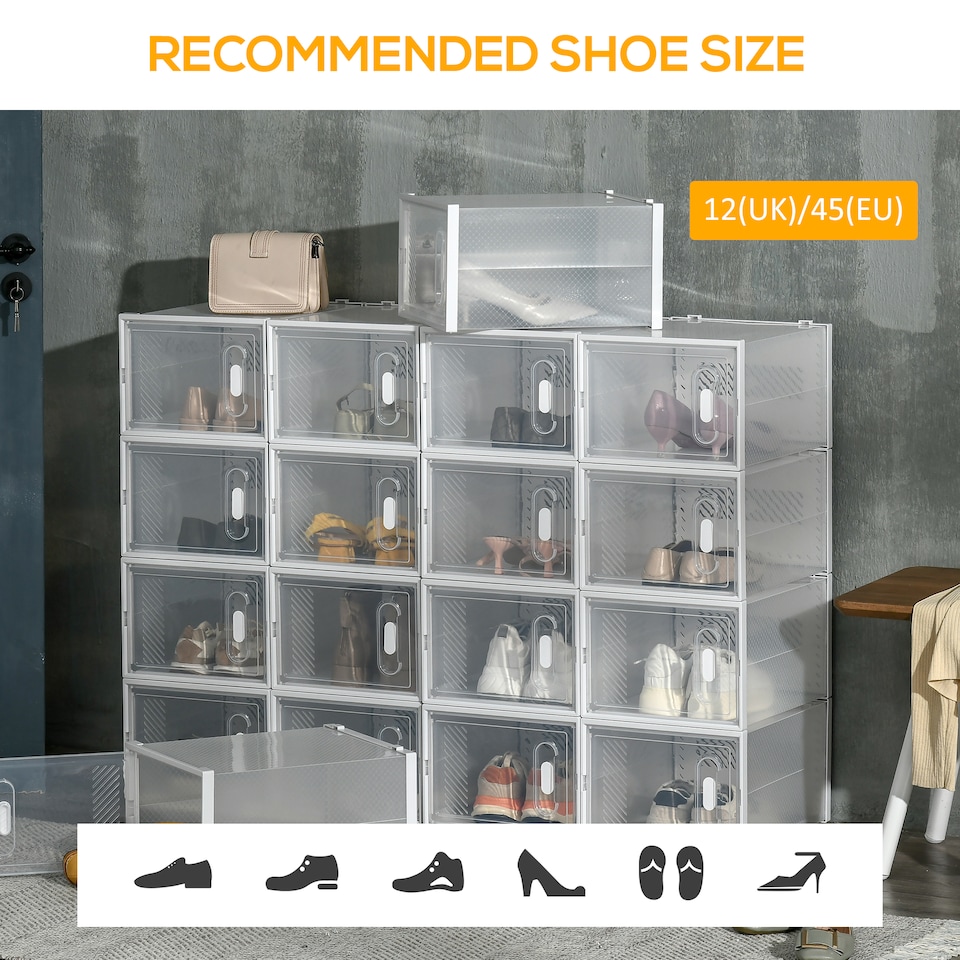 image 1 of HOMCOM 18PCS Clear Shoe Box, Plastic Stackable Shoe Storage Box for UK EU Size up to 12 46 with Magnetic Door for Women Men, 28 x 36 x 21 cm