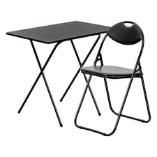 Harbour Housewares Wooden Folding Desk & Chair Set - All Black | Black | All Black