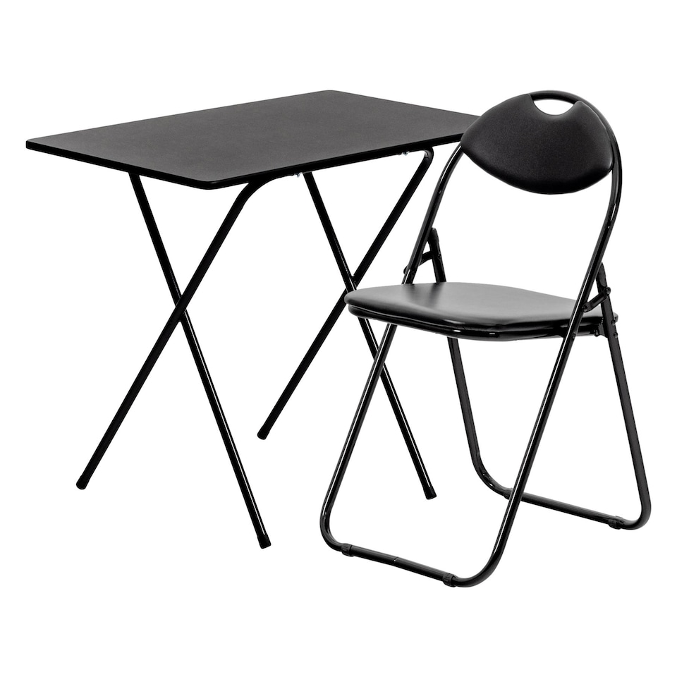image 1 of Harbour Housewares Wooden Folding Desk & Chair Set - All Black | Black | All Black