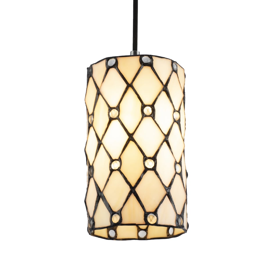 image 1 of Traditional Cream Amber Tiffany Glass Pendant Lamp Shade with Small Clear Beads | Orange