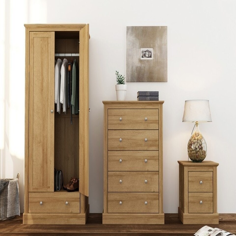image 1 of Devon 2 Door Wardrobe - Particle Board - L56 x W79.7 x H181.5 cm - Oak Brown