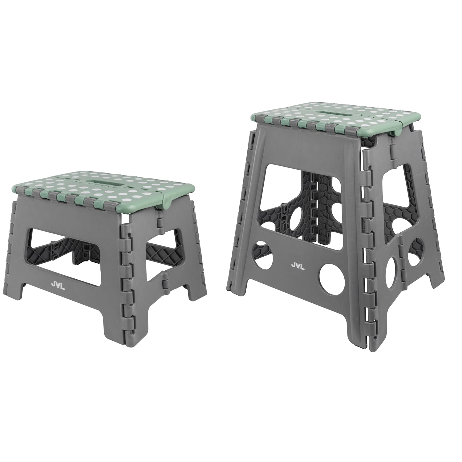 JVL Small & Large Folding Step Stool Set – Multi-Purpose, Kitchen & Bathroom – Grey