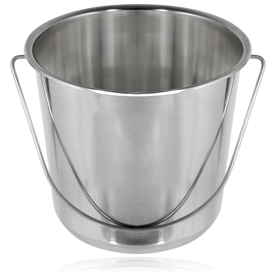 image 1 of SPARES2GO 12 Litre Bucket Large Heavy Duty Stainless Steel Pail Double Welded 12L + Handle