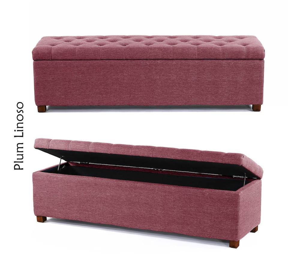 Linoso Chesterfield Plum Ottoman Storage Box with Square Wooden Legs - Upholstered Blanket Box (150W x 40D x 45H cm)