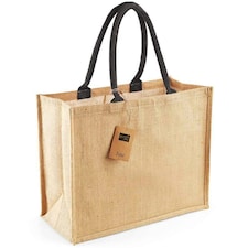 Westford Mill Classic Jute Shopper Bag - Natural/Black - One Size White