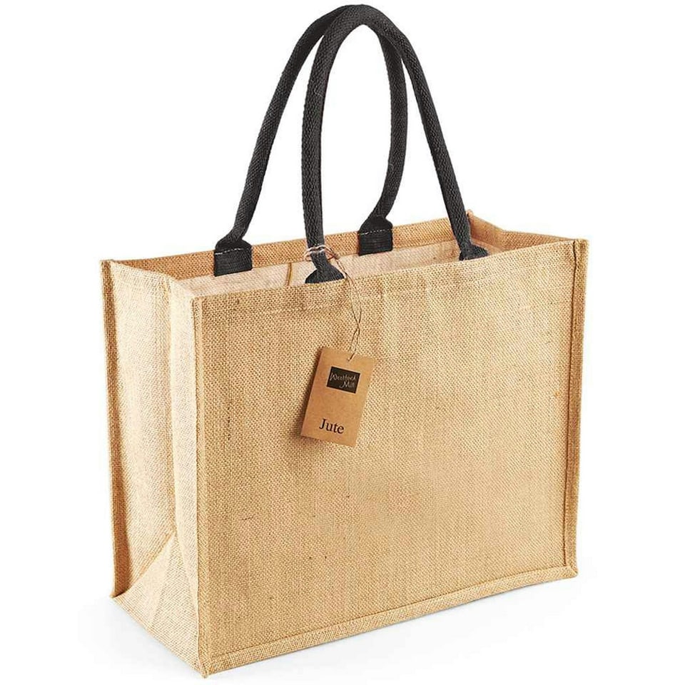 image 1 of Westford Mill Classic Jute Shopper Bag - Natural/Black - One Size White